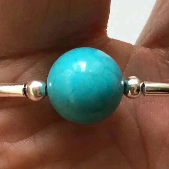 Handmade Blessing Bracelet Stretch 925 Sterling Silver Turquoise Howlite - Picture 2 of 4